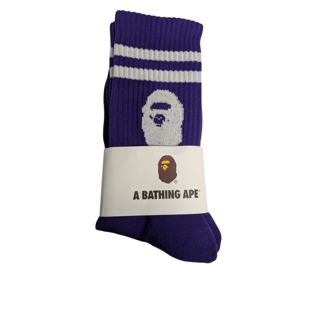 BAPE A Bathing Ape Purple White Men's Crew Socks With Original Paper Label